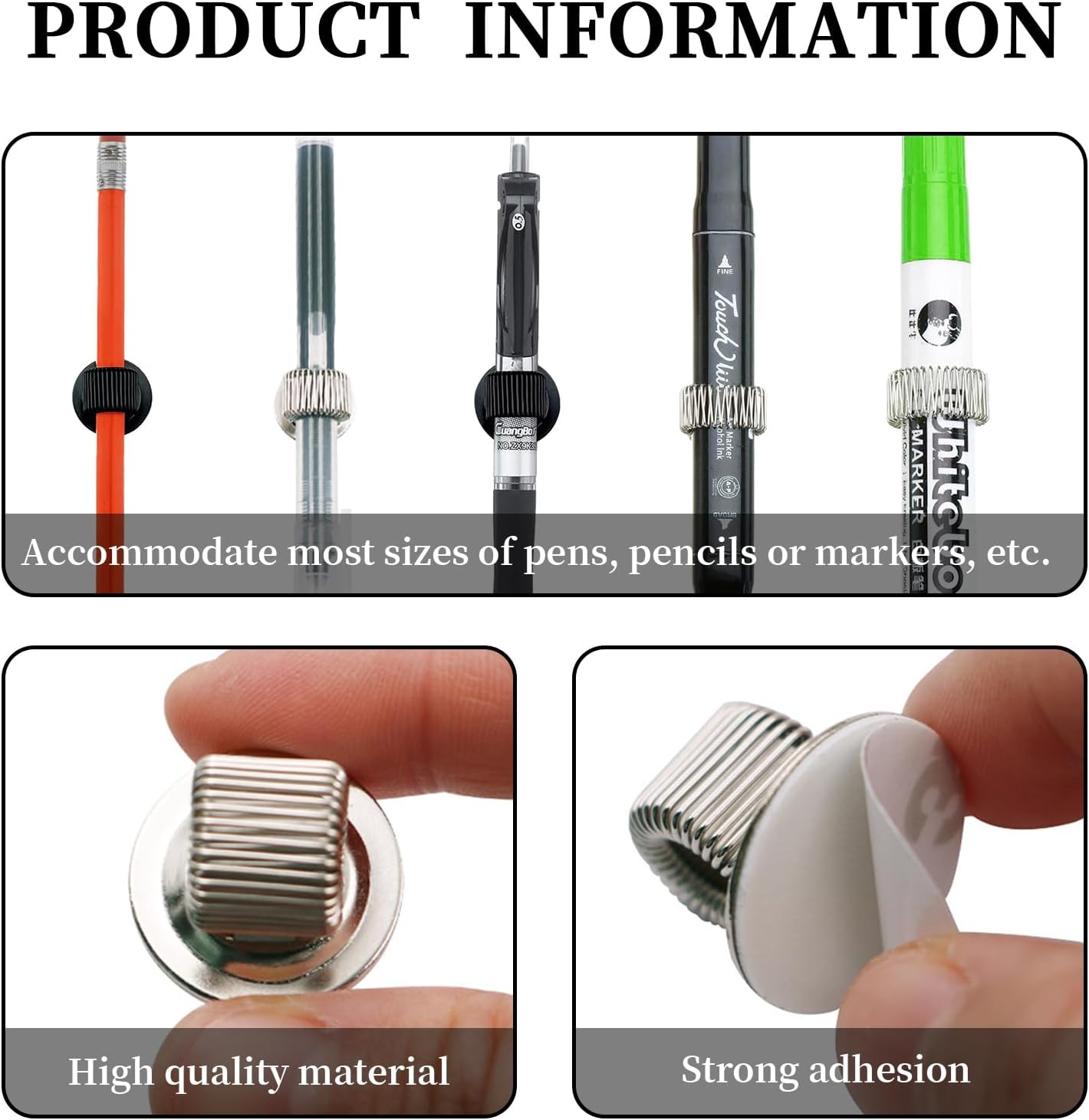 12Pcs Adhesive Pen Holder, Manganese Steel Pen Clip Holder with Elastic Spring Pen Loop, Stick on Pencil Pen Holder for Notebook Clipboard Whiteboard Refrigerator Car, 4 Colors