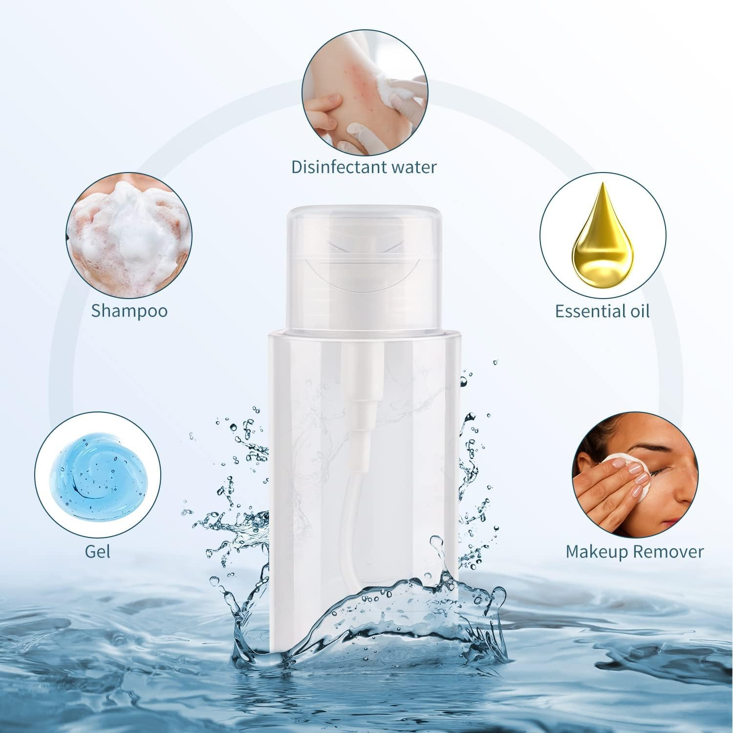 Pack of 2 Nail Polish Remover Pump Dispenser Empty Bottle 6.8 Oz/200 Ml, Refillable Acetone Dispenser Push down for Nail Polish and Makeup Remover, Cleansing Water, Alcohol, Toner, Etc image number 5