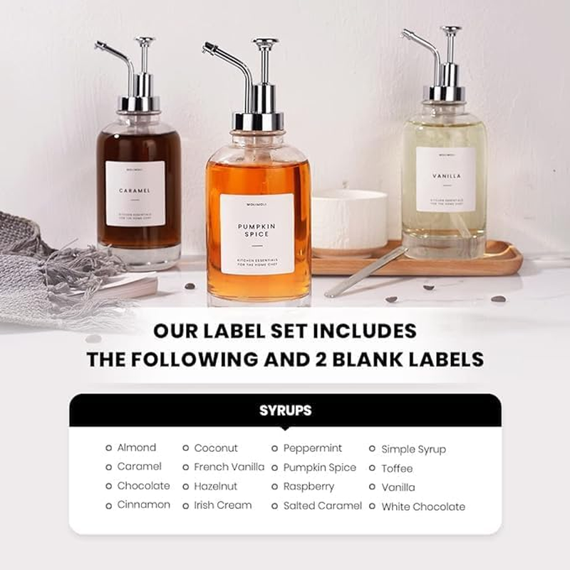 Coffee Syrup Dispenser for Coffee Bar, Coffee Pump Dispenser, Glass Syrup Bottle, Pump,16.9 Oz. 500 Ml,2 Piece Set, Gold Upgrade Pump (Silver)