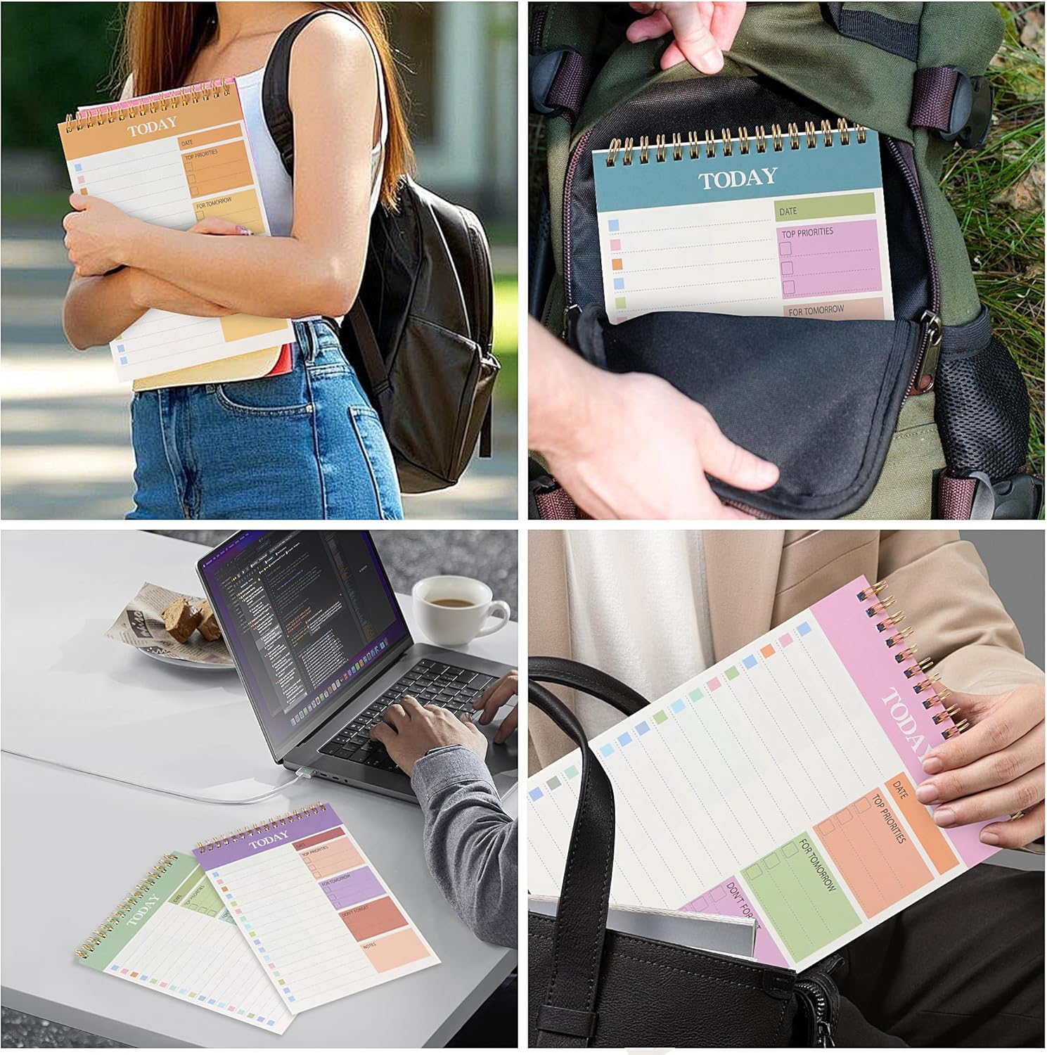 JUNART Daily Planner Notepad, 8.5"&times;5.7" to Do List Notepad Spiral Bound, Clear Cover Portable Daily Planner for Students,Commuters,Office,Home(Green) image number 2