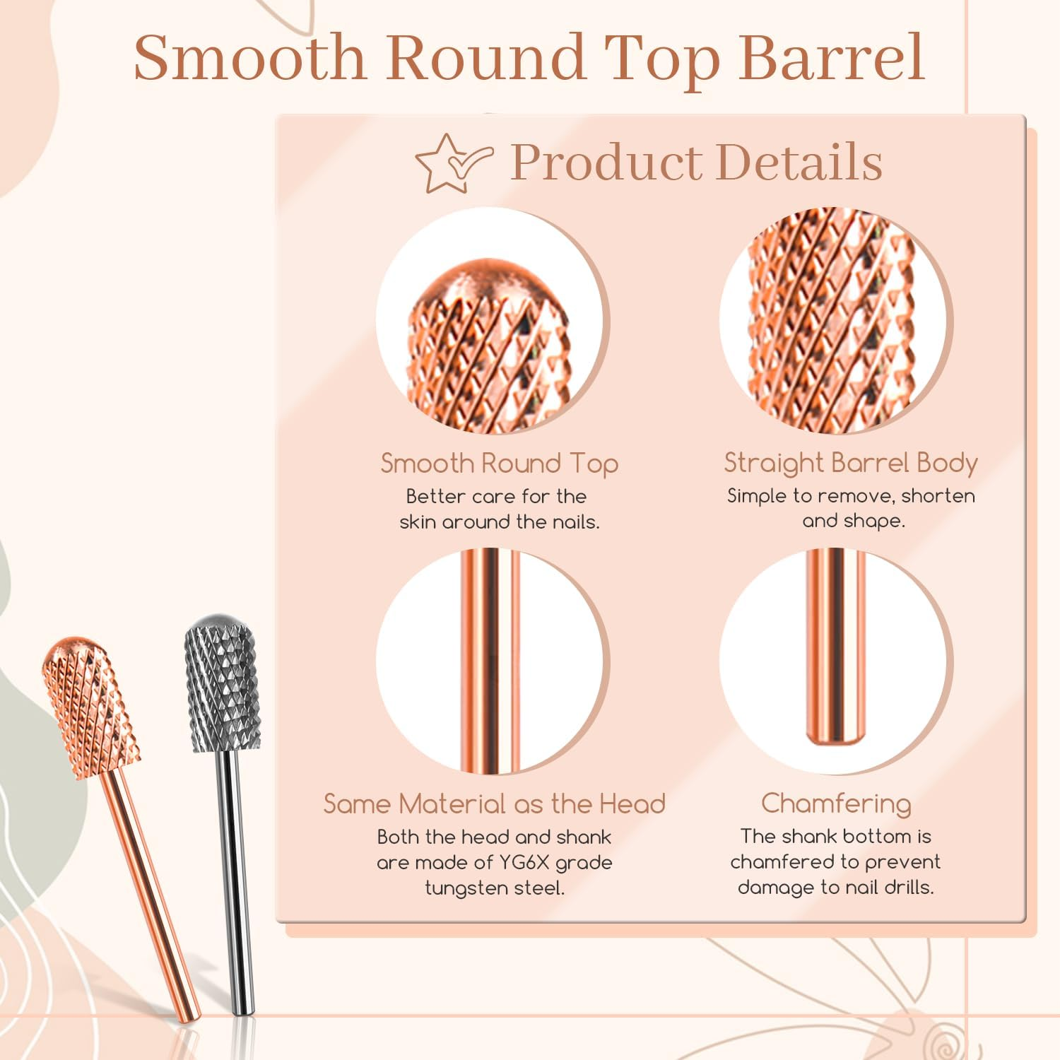 BLESWIN Nail Drill Bit 2PCS, Tungsten Carbide Bits 3/32'' Professional Drill Bits for Acrylic, Hard Gel, Dip Powder Nails, Smooth Top Safety COARSE Nail Bits for Dremel Machine (C) image number 5