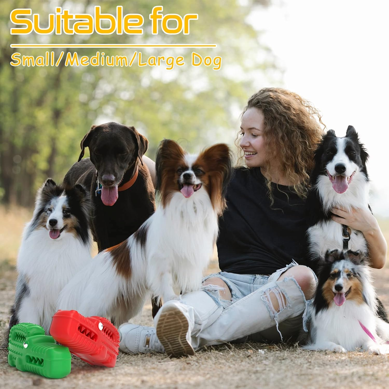 Squeaky Dog Toys for Aggressive Chewers, Tough Indestructible Chew Toys for Large Medium Breed Dog with Non-Toxic Natural Rubber (Red Crocodile) image number 1