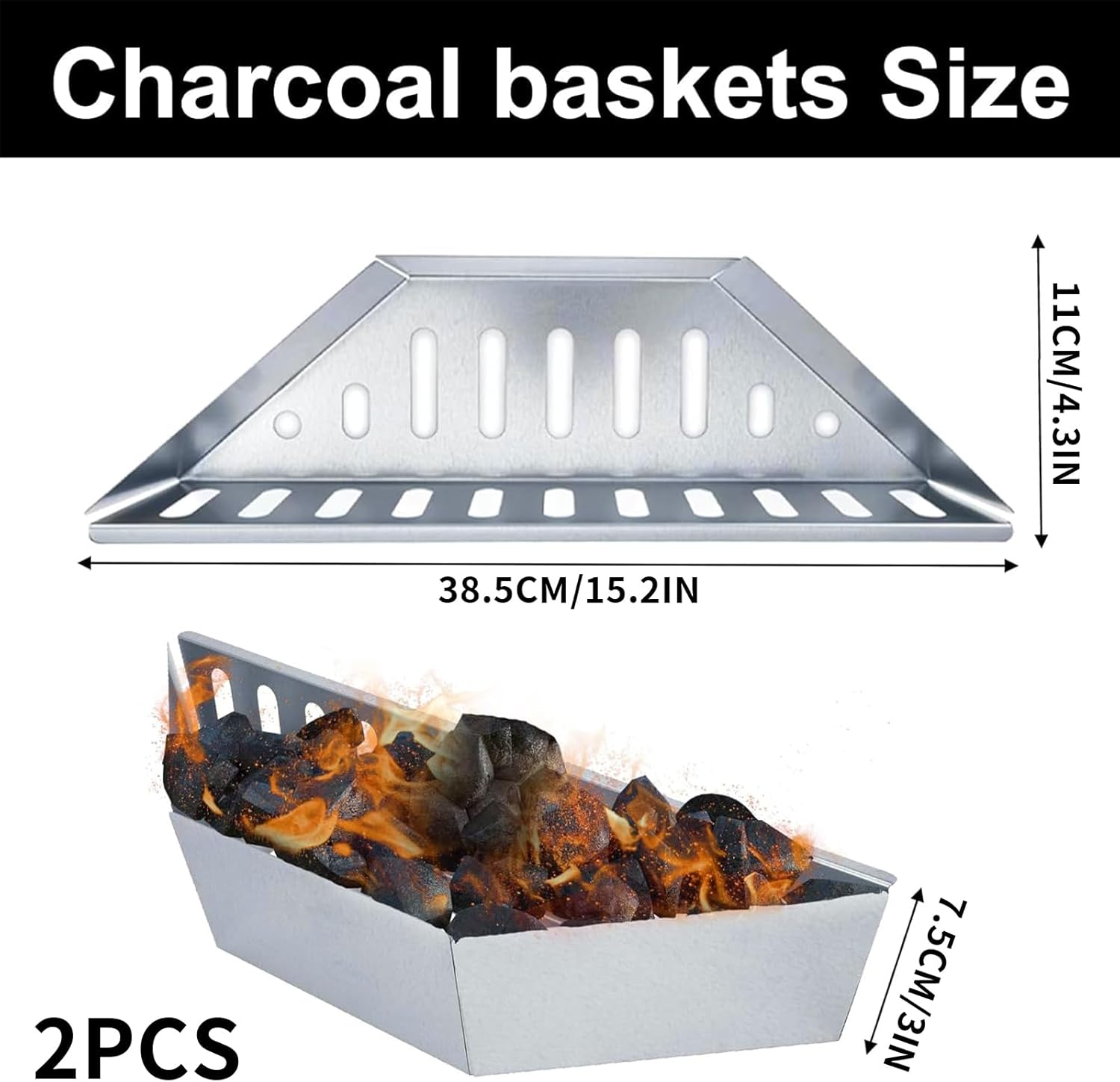 2 Pcs Charcoal Baskets, Steel Charcoal Holders for BBQ, Outdoor Grill Baskets, BBQ Accessries, Fits Most Barbecues and Most Kettle Grill image number 4