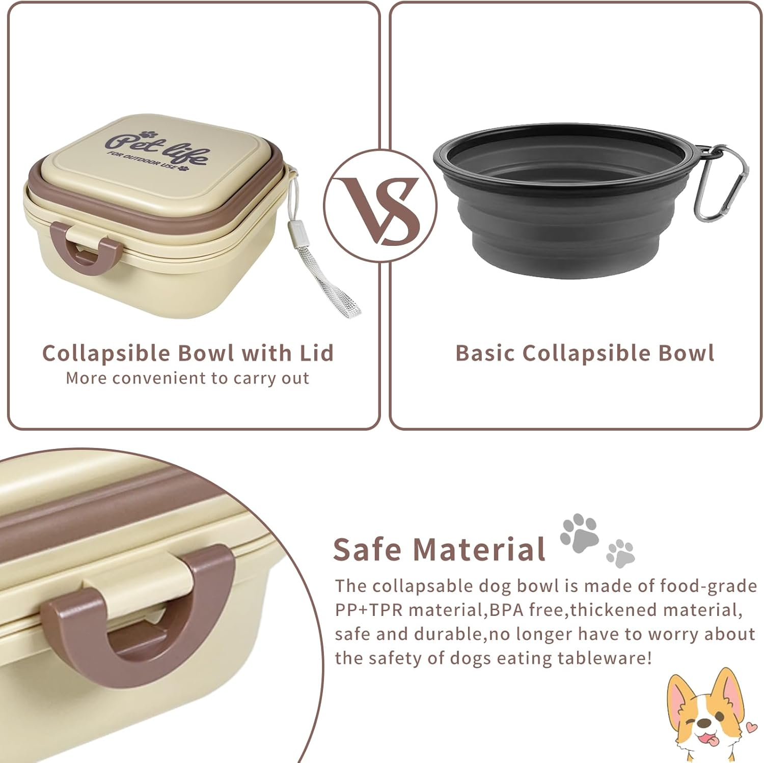 Collapsible Dog Water Bowl, Portable Dog Bowl for Traveling, 2-In-1 Pet Food and Water Feeder - Travel Dog Bowls with Lid for Walking, Traveling, Camping and Hiking - Green image number 3