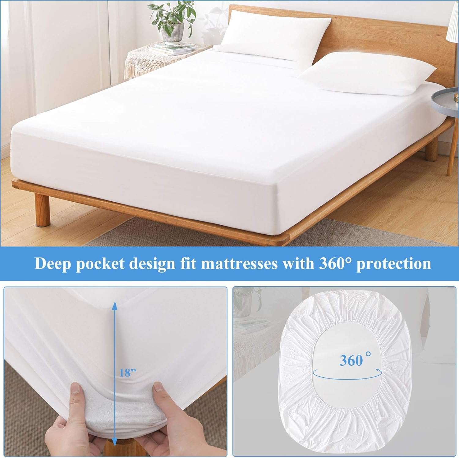 2 Pack Twin Size Premium Waterproof Mattress Protector, Soft Breathable Mattress Pad, Noiseless Waterproof Bed Cover - Stretch to 21" Fitted Deep Pocket Mattress Protection image number 6