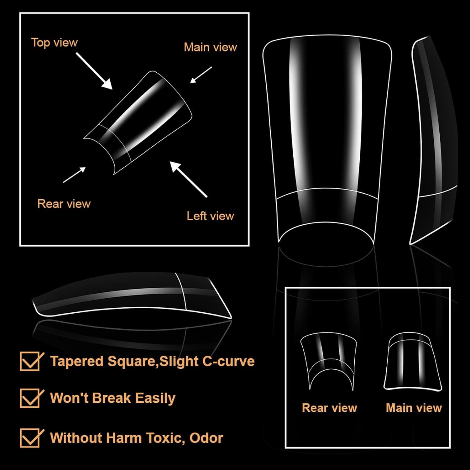 600Pcs Clear Nails Tips Gel Curved Design for Professional Manicure Half Covers False Nails Duck Feet Styles image number 2