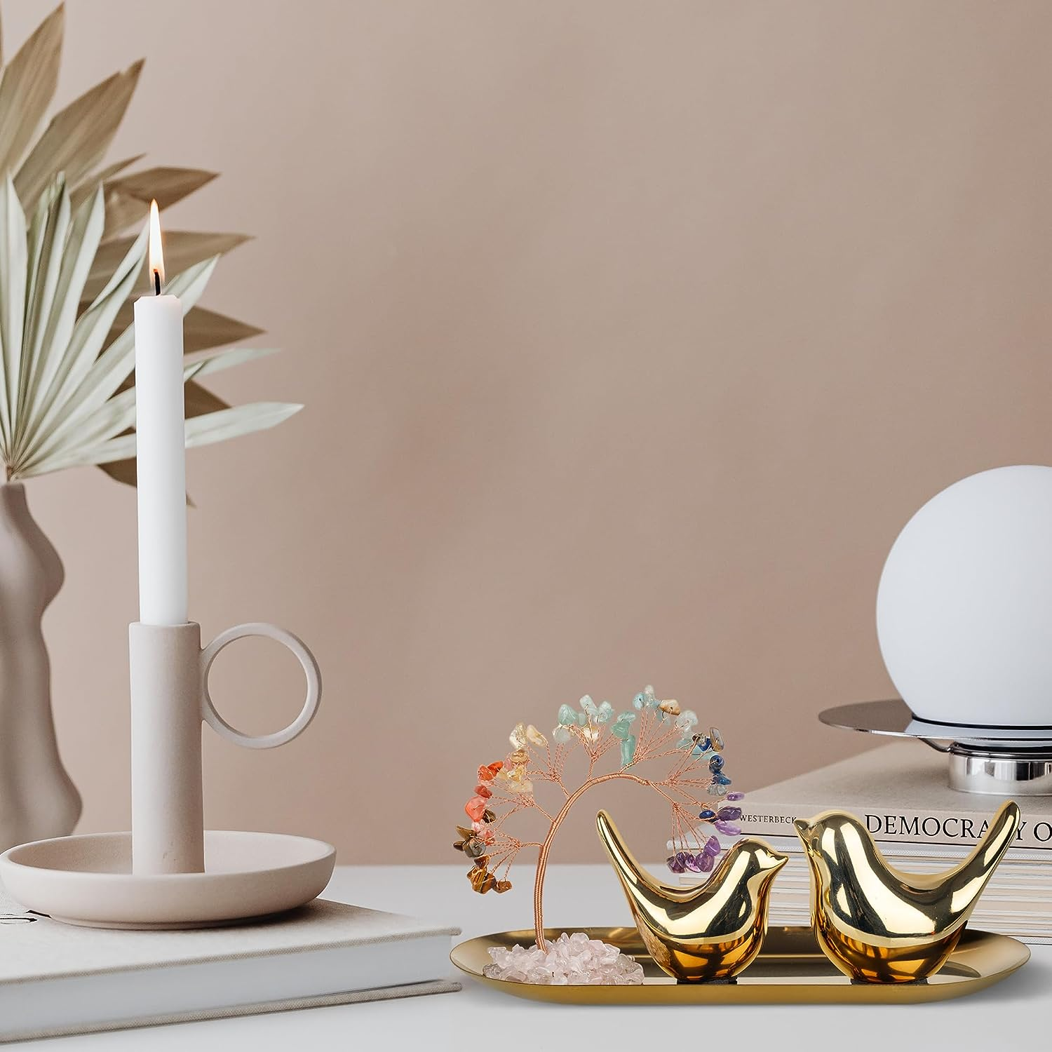 Zenbless Crystals Tree,Small Birds Statue,7 Chakra Healing Crystals Stones Tree Storage Tray Yoga Meditation Zen Room Office Home Decor Set Figurine Ornament Decoration Feng Shui Wealth Luck image number 4
