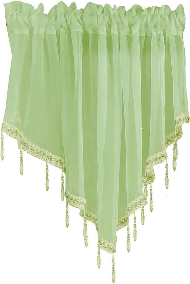 1Pcs Purple Sheer Valance Curtains 51.2 X 23.6 Inch, Beaded Swag Valances for Windows Living Room Kitchen Bedroom Bathroom, Short Top Farmhouse Valance Curtains with Rod Pocket Tassel Voile