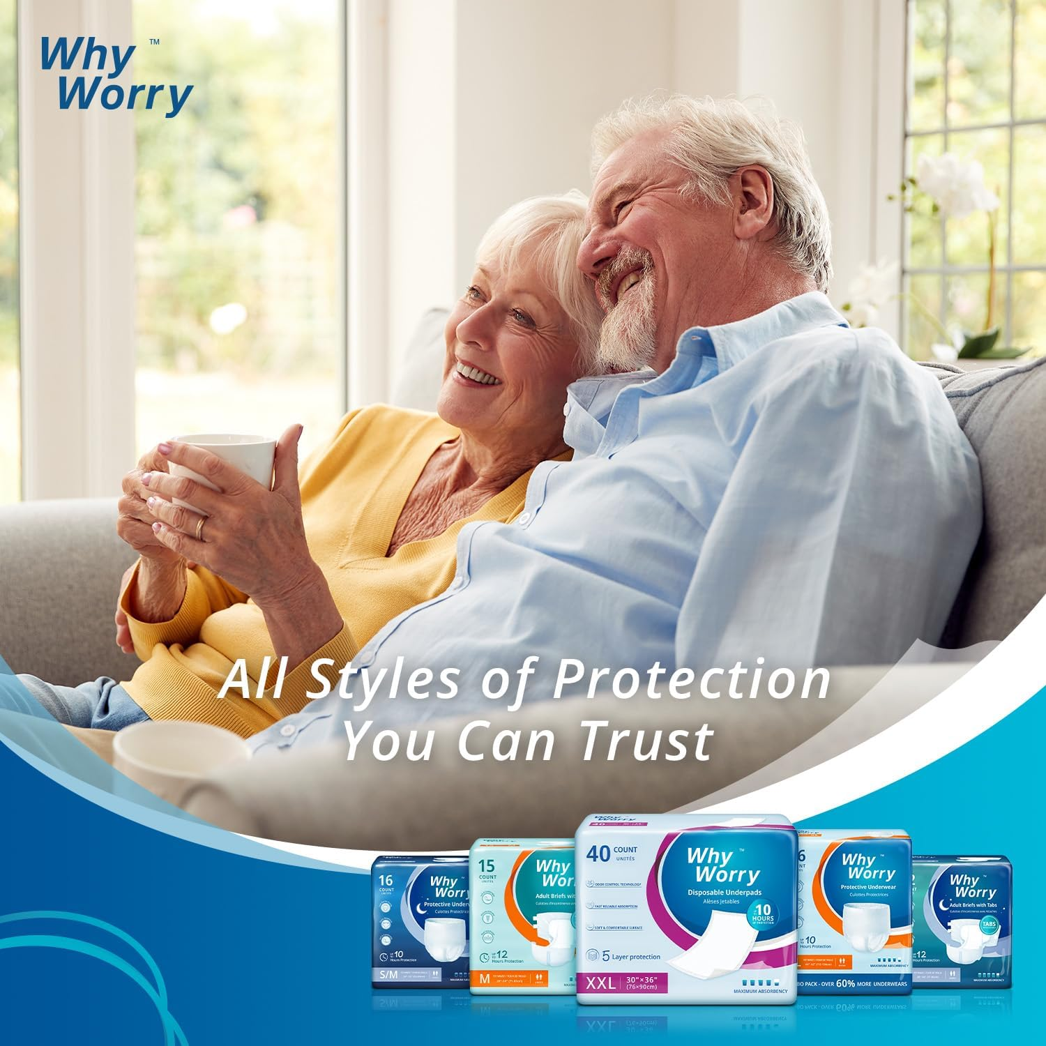 Whyworry Disposable Incontinence Bed Pads 60 X 90 Cm for Adults, Absorbent Underpads for Babies and Seniors, Leakproof Diaper Changing Pads, Pee Pads for Dogs and Puppy, 50 Count image number 1