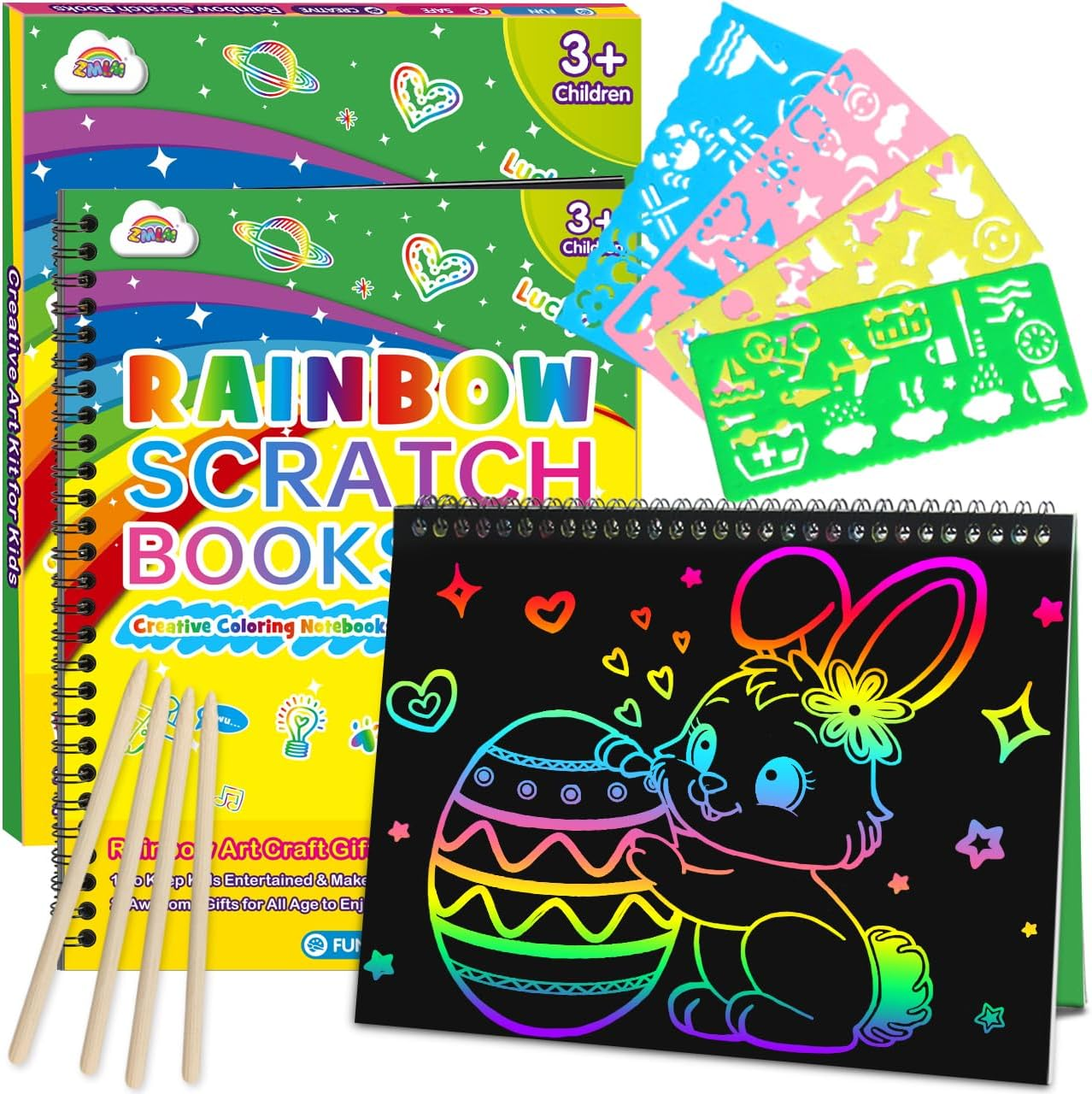ZMLM Scratch Art Paper Notebooks - Rainbow Scratch off Art Set for Kids Activity Color Book Pad Black Magic Art Craft Supplies Kits for Girls Boys Birthday Party Favor Game Christmas Toys Gift