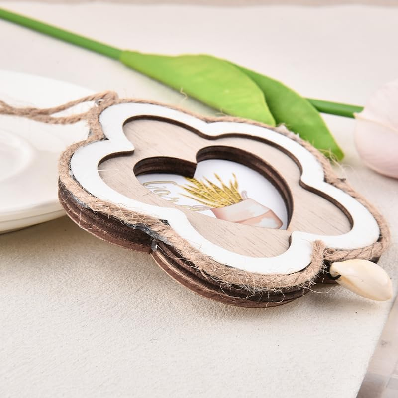 Flower Shape Photo Ornament Frame Wooden Hanging Ornament for Car Home Wall Decor Gifts for Friends Family Female - Flower image number 2