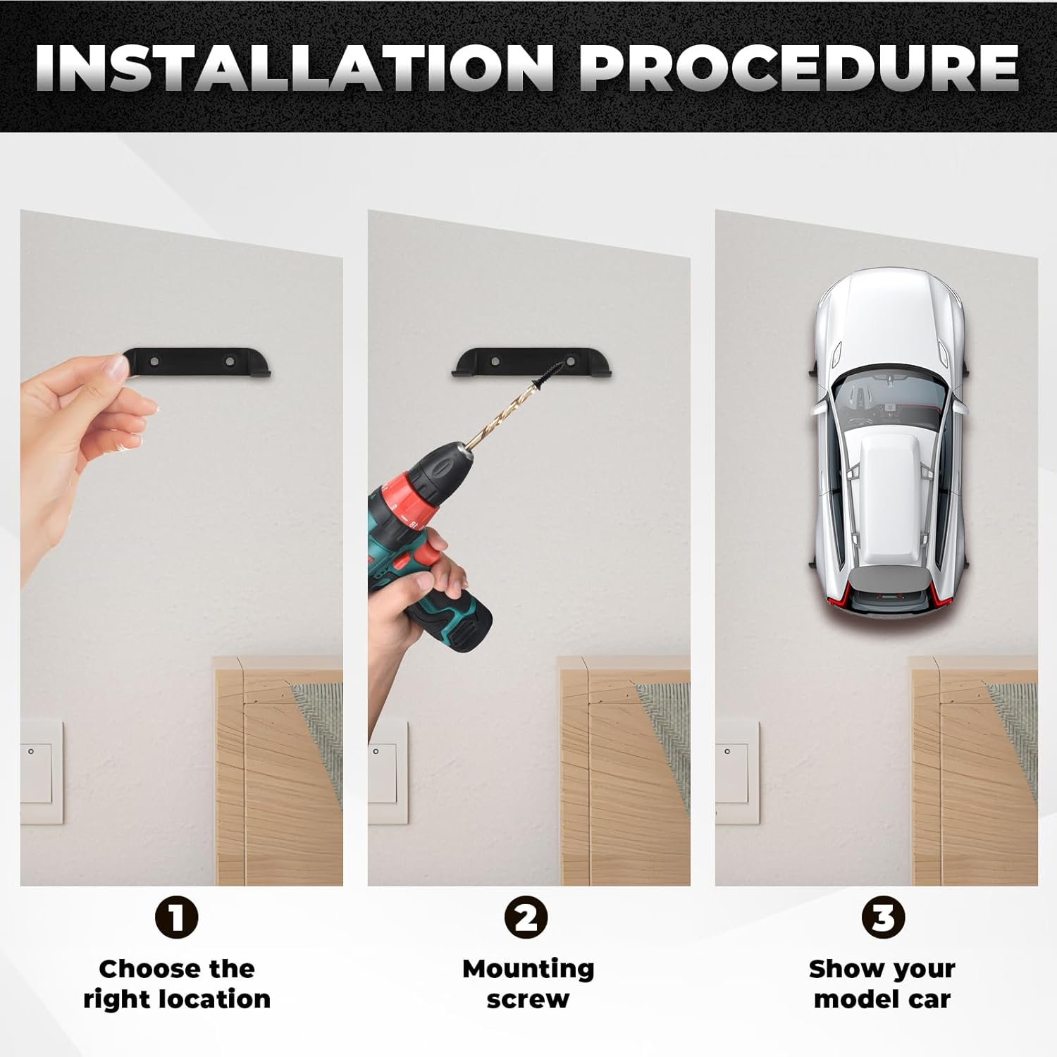 12/20 Pac Car Display Wall Mount Firm Display Cars by Wheels on Wall Vertical Car-Display Bracket Compatible with Car Models Easy-To-Install Hanging Cars Display Rack (20) image number 1