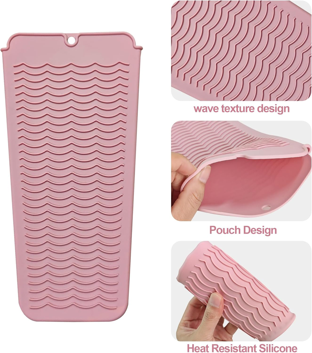 Heat Resistant Silicone Mat Pouch for Flat Iron, Curling Iron, Hot Hair Styling Tools (Pink) image number 1