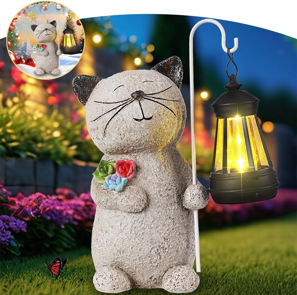 Cat Solar Lights,Courtyard Decoration Night Light,Garden Ornaments Outdoor with Solar Lantern,Sculpture Decor,For Outdoor,Desktop Decor,Patio image number 1