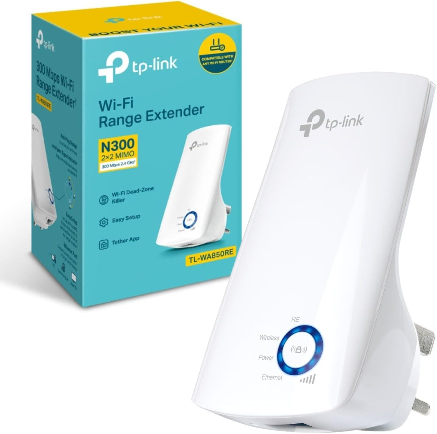 Tp-Link TL-WA850RE N300 Universal Range Extender, Broadband/Wi-Fi Extender, Wi-Fi Booster/Hotspot with 1 Ethernet Port, Plug and Play, Built-In Access Point Mode, UK Plug, White (UK Version) image number 2