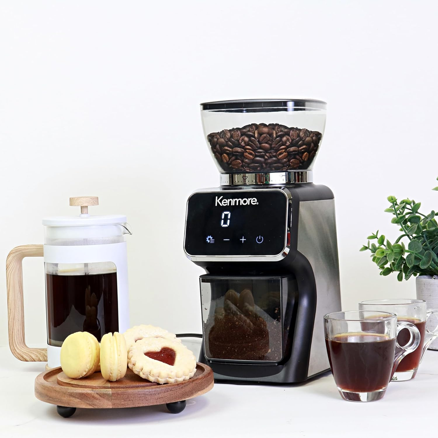 Kenmore Digital Conical Burr Coffee Grinder | 30 Grind Sizes (Fine to Coarse) | Smart Dosing by Cup, Time or Portafilter | Precise Grinding for French Press Drip Coffee Espresso Pour over & Cold Brew image number 3