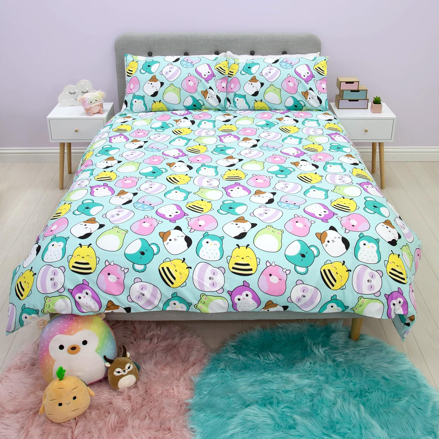 Squishmallows Official Double Duvet Cover Set, Happy Design | Reversible 2 Sided Squish Characters Bedding Cover Official Merchandise Including Matching Pillow Cases image number 2