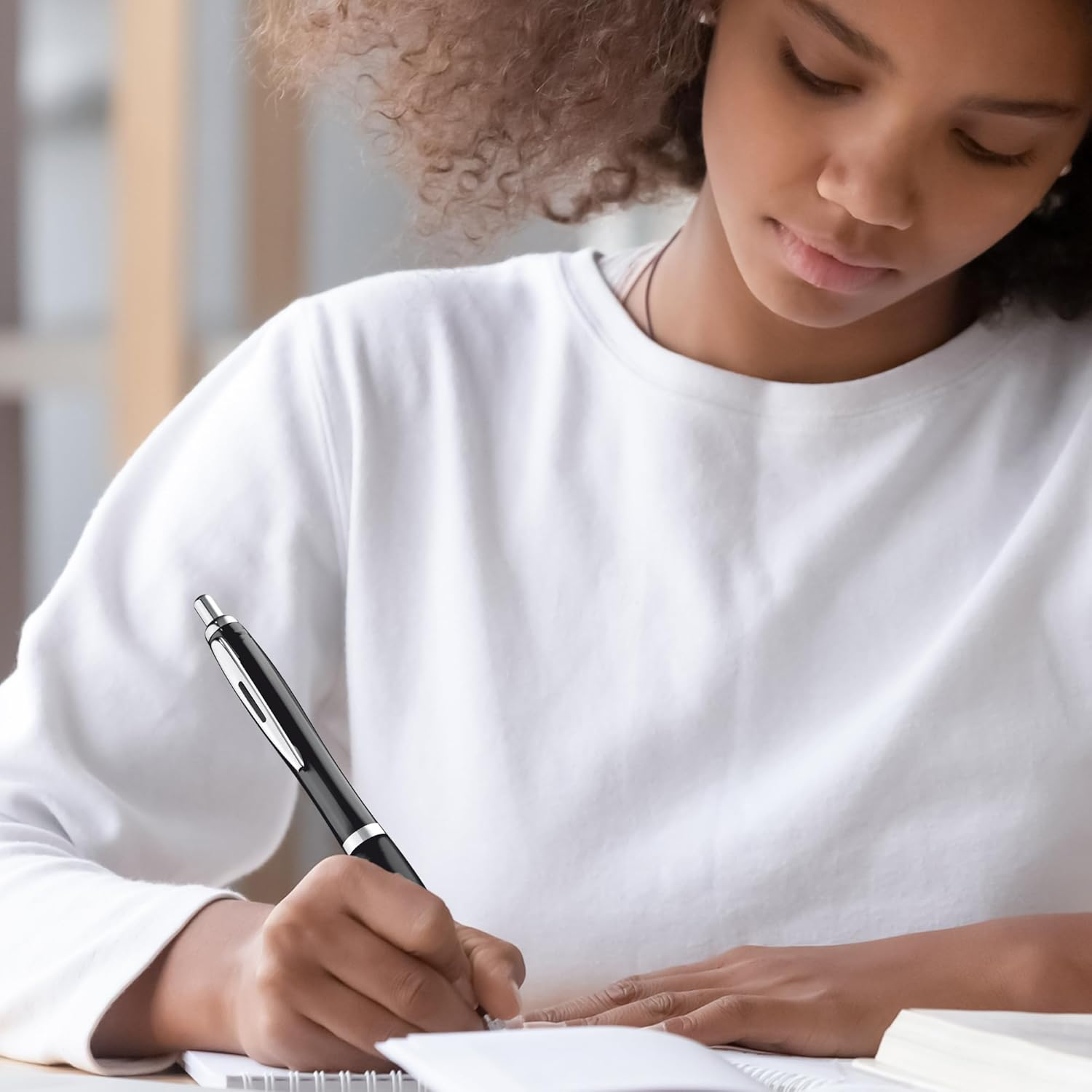 ZENSCRIBE&reg; Ergonomic Ballpoint Pen, Pack of 50, Premium Ballpoint Pen Set, Non-Slip Ballpoint Pen for Easy and Soft Writing, Blue Writing Ballpoint Pen Black image number 2