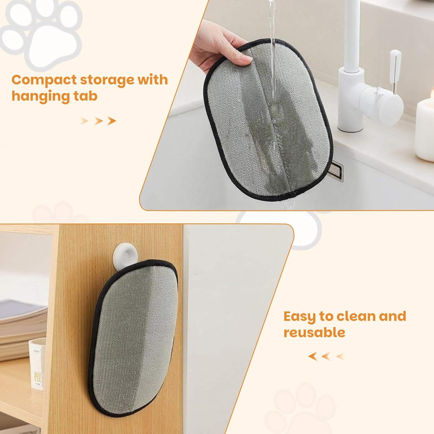 Ouqiesli Pet Grooming Gloves - Hair Removal Cleaning Mitt for Cats & Dogs (3Pcs) image number 1