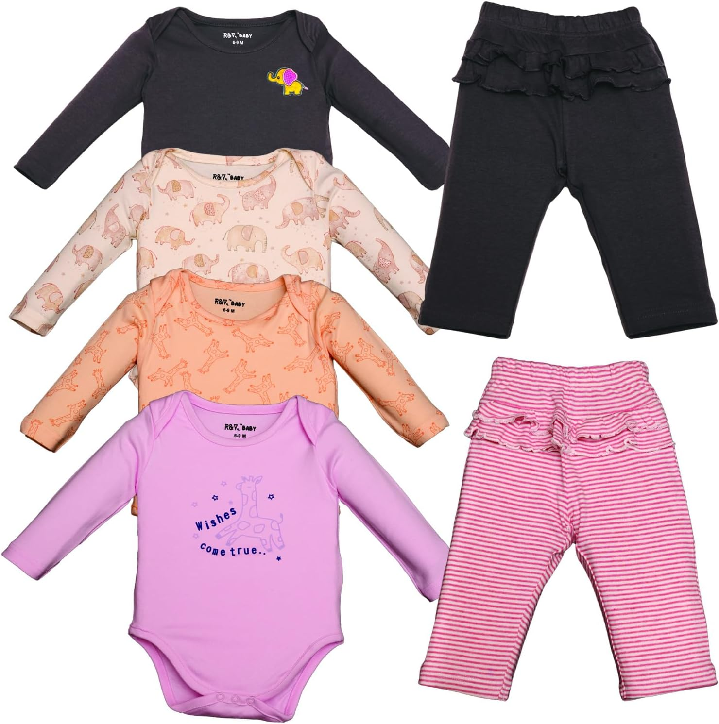 Baby 100% Cotton Bodysuit and Pant Multipack, 6-Piece Set image number 3