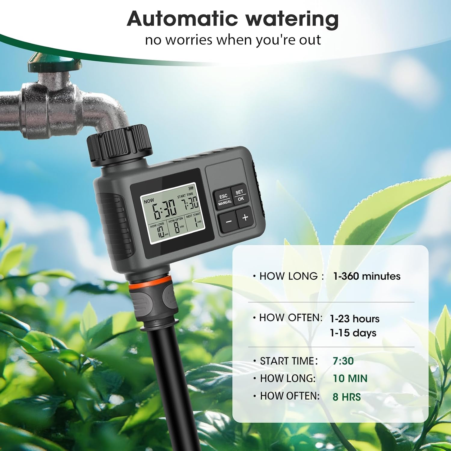 Smart Hose Watering Timer,Programmable Drip Irrigation Timer,Programmable Water Valve Controller,Automatic Irrigation Controller Hose Faucet Garden Drip Water Timer (1 Outlet) image number 3