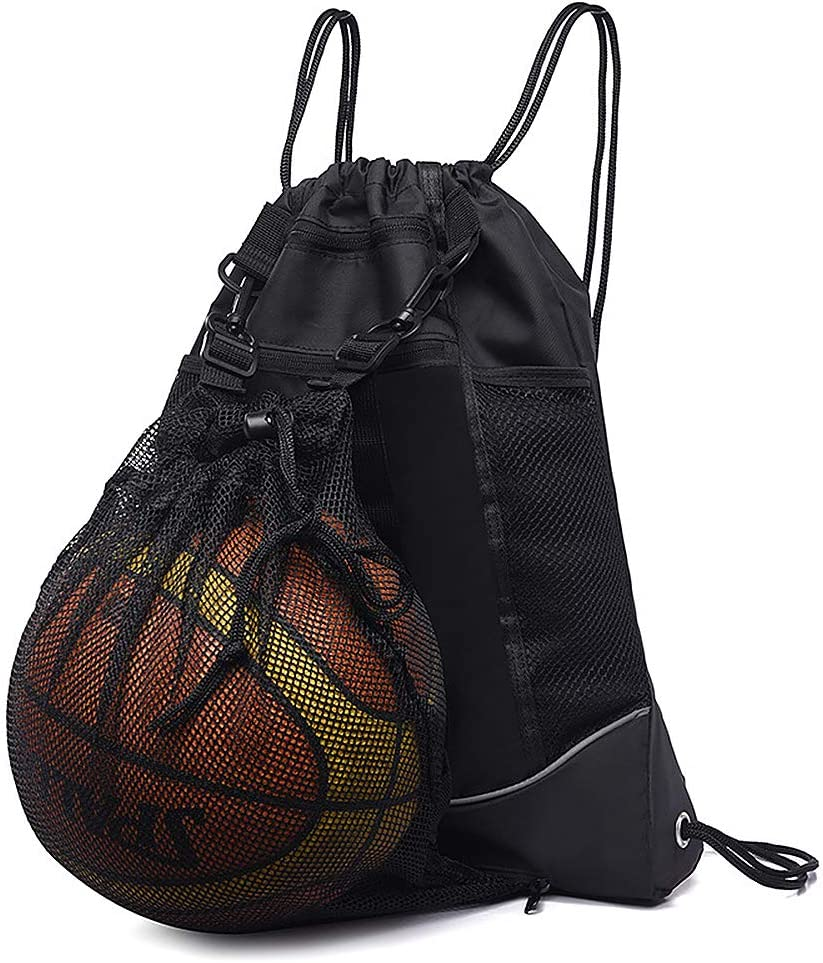 STAY GENT Drawstring Basketball Backpack for Boys, Foldable Soccer Backpack Gym Bag Sackpack Sports Sack with Detachable Ball Mesh Bag for Volleyball Baseball Yoga