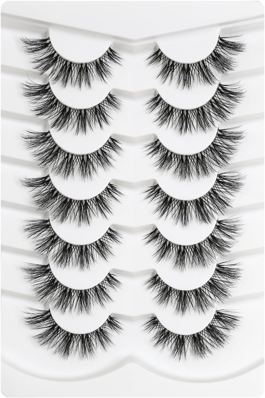 5D Fluffy Mink Eyelashes 14Mm Natural Clear Band Lashes Soft Faux Mink Lashes Wispy Fake Eyelashes Short Cross Reusable False Eyelashes 7 Pairs-Happy Heartbeat(No.202)
