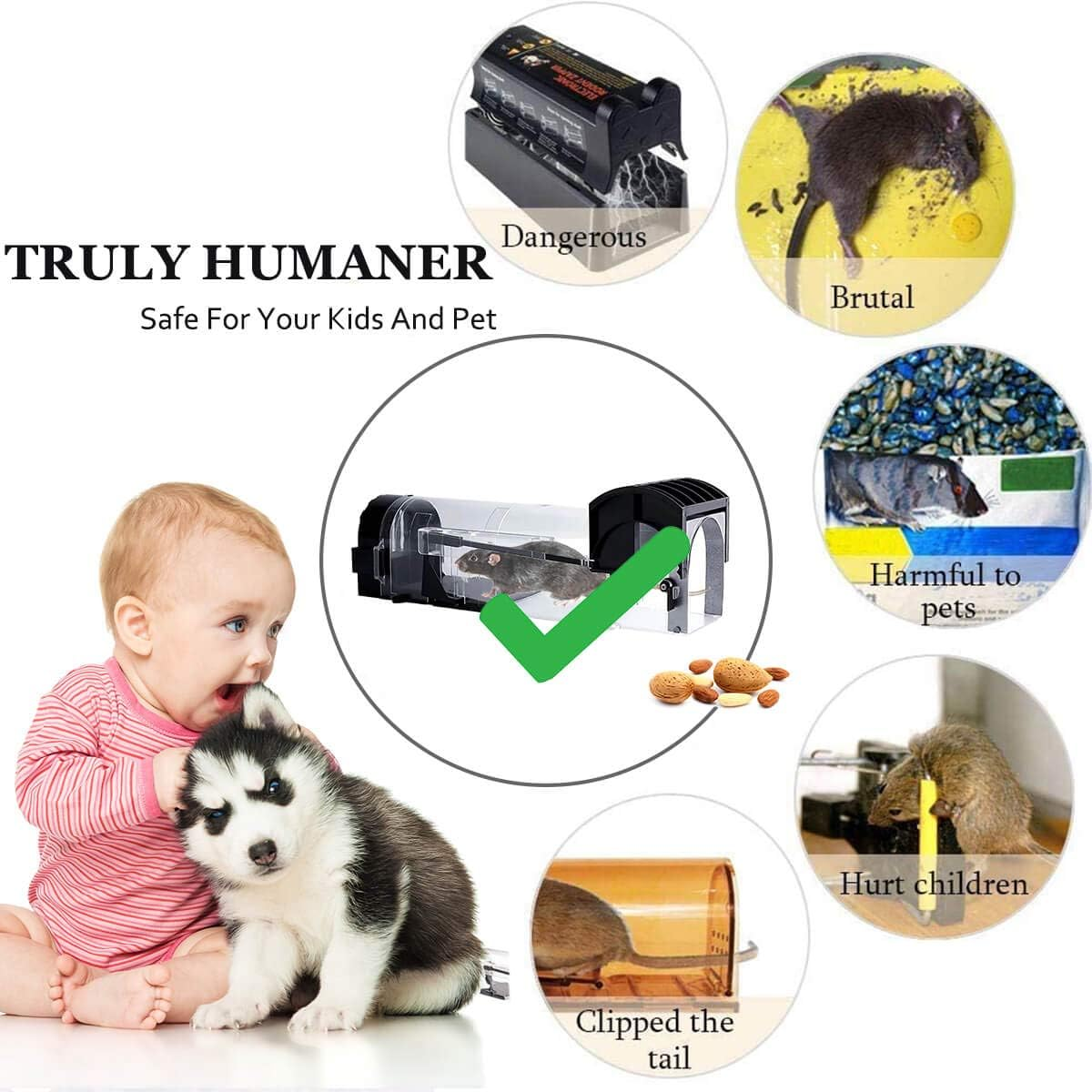 Mouse Trap, Humane Traps for Indoors, Rodent Trap High Sensitive No Kill, Mousetrap Poison Substitute Friendly Kids & Pet, Professional Mice Catcher Reusable Easy to Use (Black) image number 2