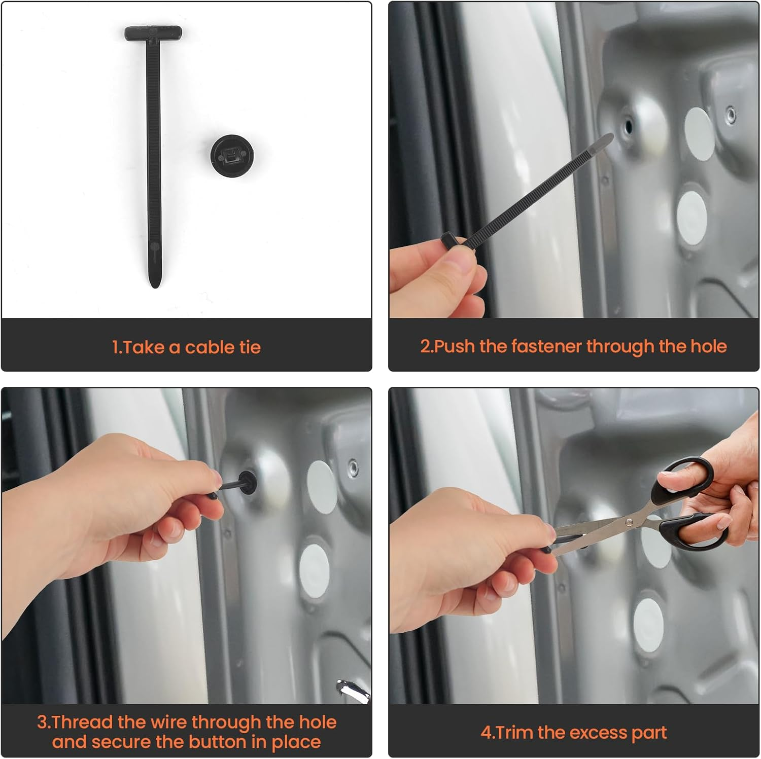 Eukyplace Universal Push Mount Cable Zip Ties 100Pcs &ndash; Heavy Duty Nylon Fastener Clips, Automotive Fender Liner Retainer Clips, Multipurpose Self-Locking Cable Ties image number 4