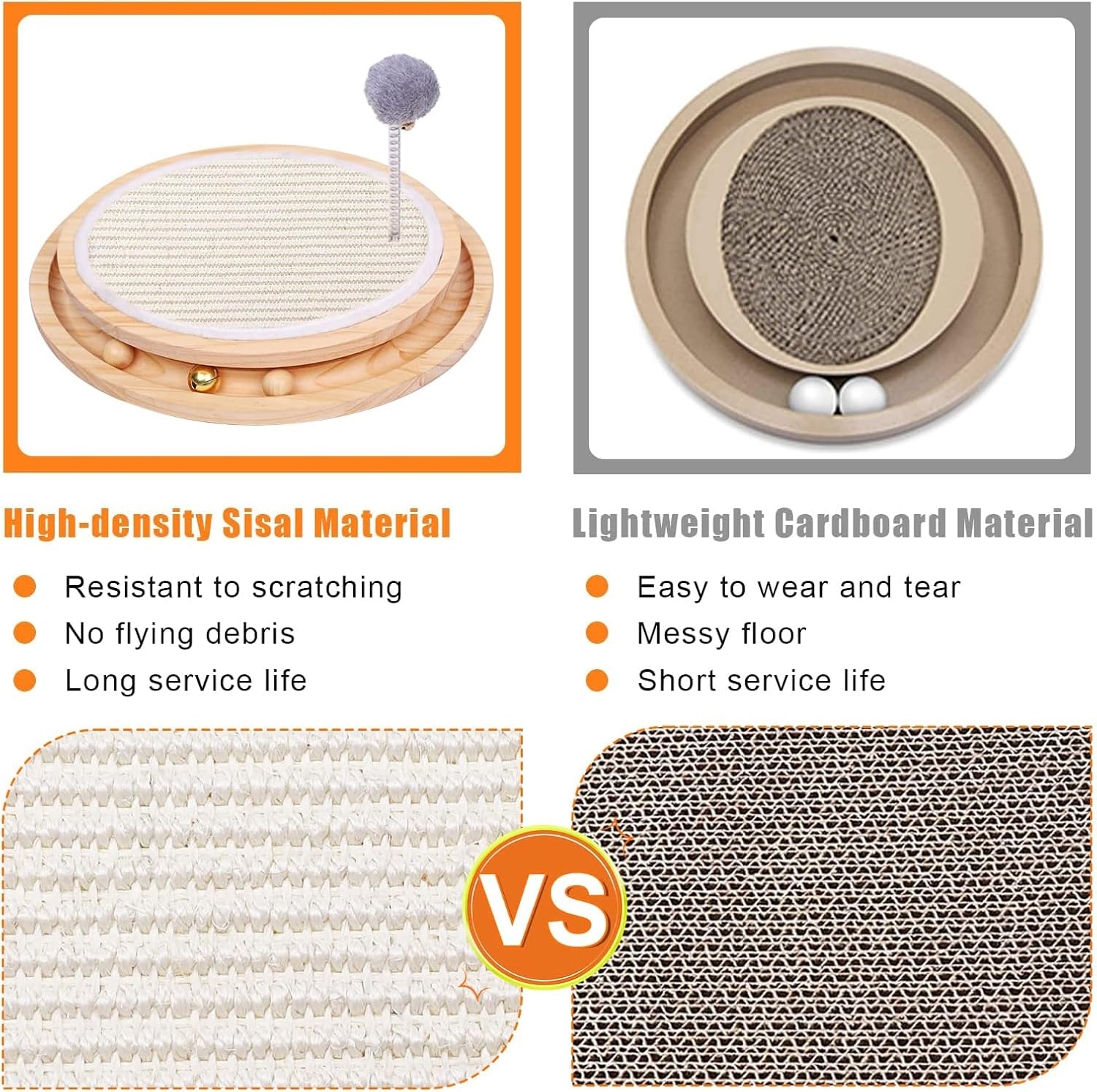 Cat Scratcher, Cat Natural Sisal Scratching Post, Hasourie Kitten Interactive Toy with Ball Track Spring Ball for Chasing Hunting Mental Physical Exercise image number 1