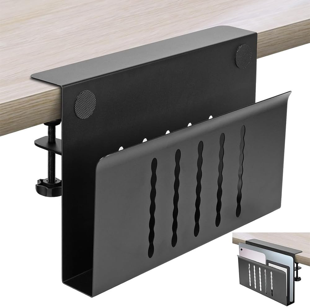 Desk Side Storage,Hanging Desk Organizer,Desk Storage Holder,Desk Shelf,Cable Management Tray,Laptop Stand,Metal Laptop Mount,For Office or Home,Easy to Use(Black) image number 3