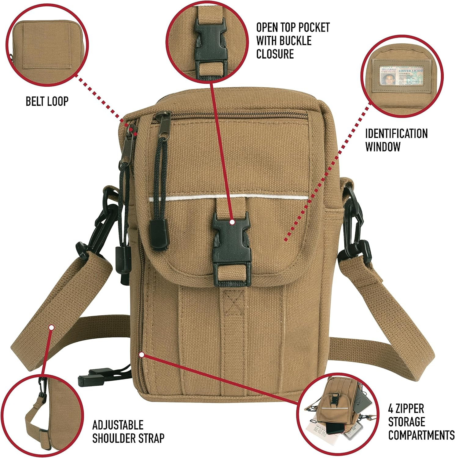 Rothco Heavyweight Canvas Classic Passport Travel Pouch Crossbody Bag image number 3