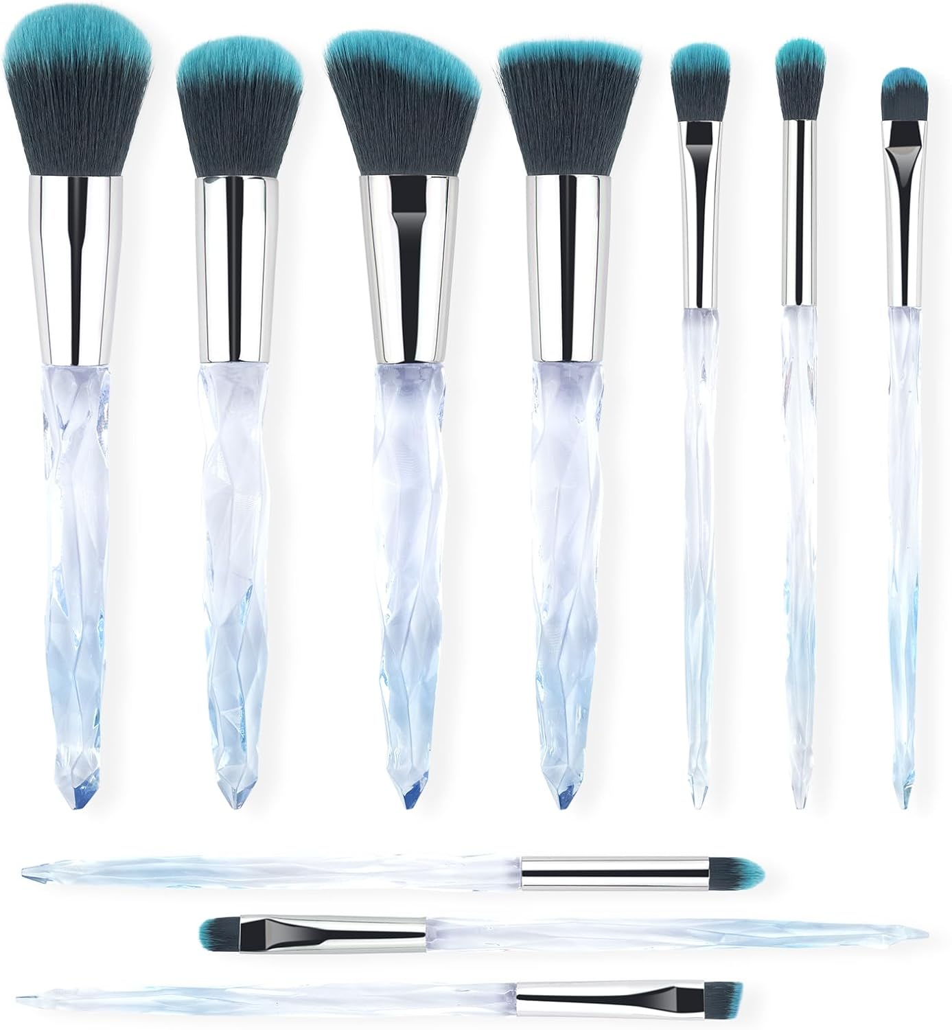 Makeup Brushes, 10Pcs Professional Cosmetic Brush Set Special Shiny Foundation Face Powder Brush Eyeshadows Blending Blush Brushes Colorful Plastic Handle (Blue)