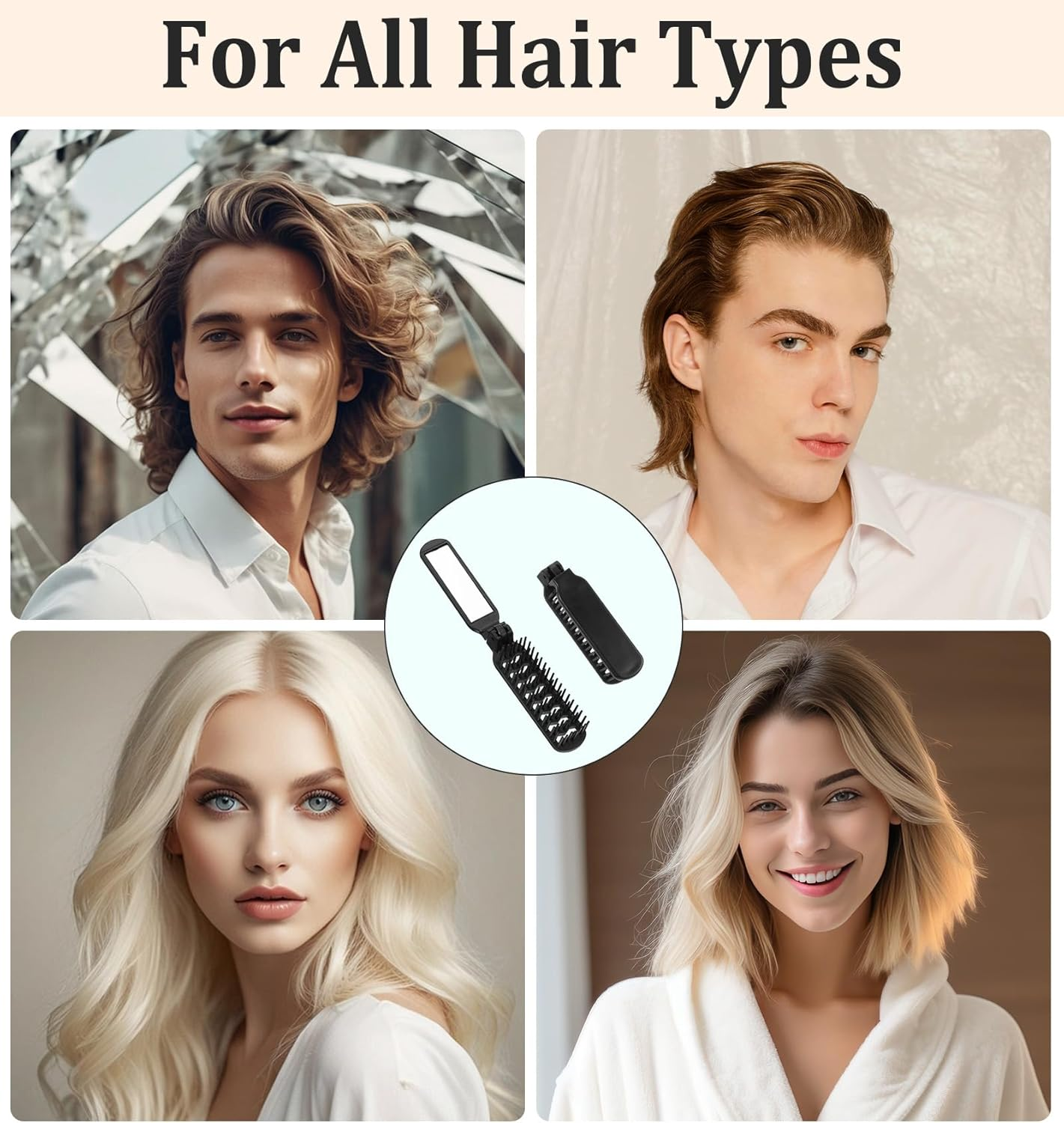 Pack of 2 Travel Hair Brushes, Small Hair Brushes, Foldable Hair Brushes with Integrated Mirror Made of High-Quality Plastic, Ideal for Men and Women, Travel, Camping or Office image number 2