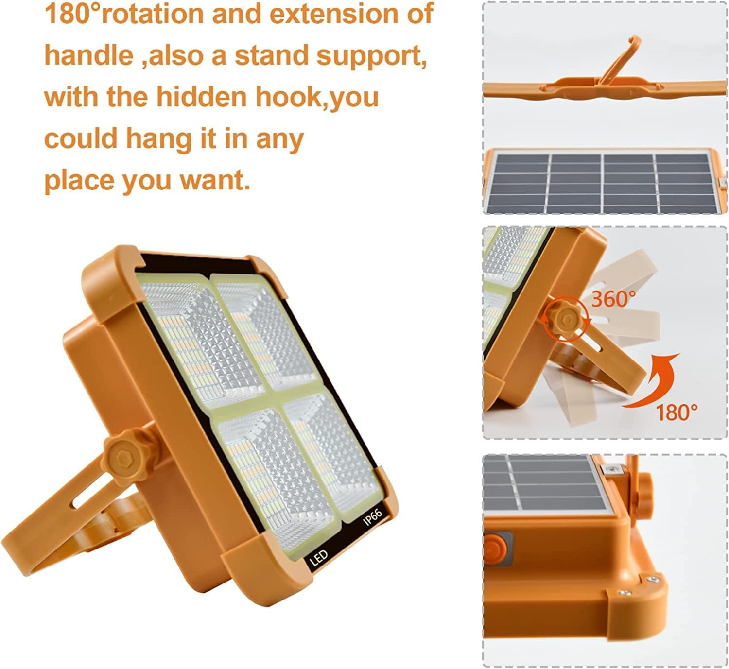 Portable Led Work Solar Light IP66 with Stepless Brightness Job Site Battery image number 5