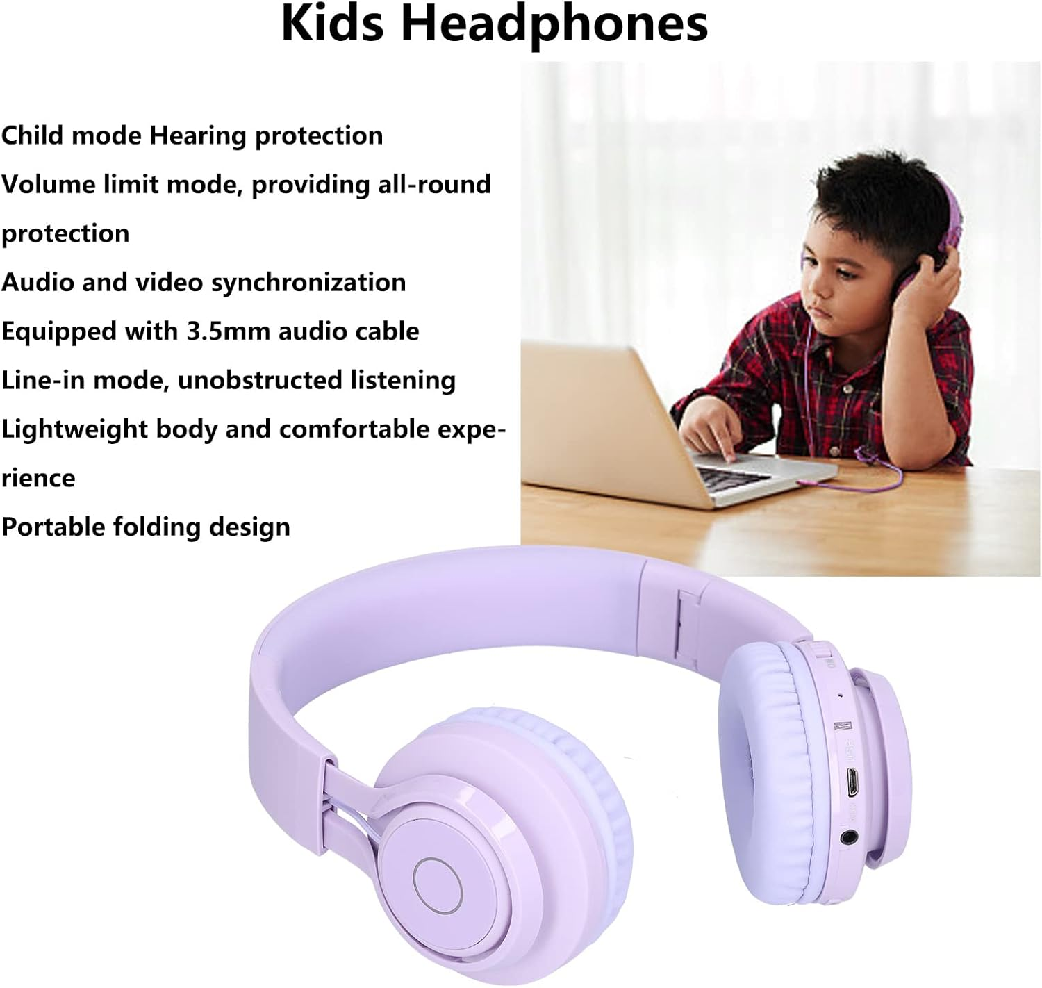Ciciglow Wireless Children'S Headphones with Built-In Microphone, LED Lighting, Wireless, Foldable over Ear Headphones with Volume Control for Pad/Smartphones/Laptop/Pc/Tv, Soft (Purple) image number 4