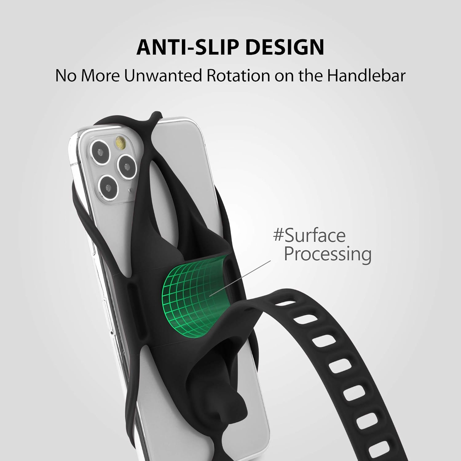 BONE Bike Tie 4 Bike Phone Holder for Handlebar Mounting, Universal Cell Phone Holder for 4.7" to 7.2", Face ID Compatible, Ultra Light Silicone Bike Phone Mount for Road Touring Black image number 5