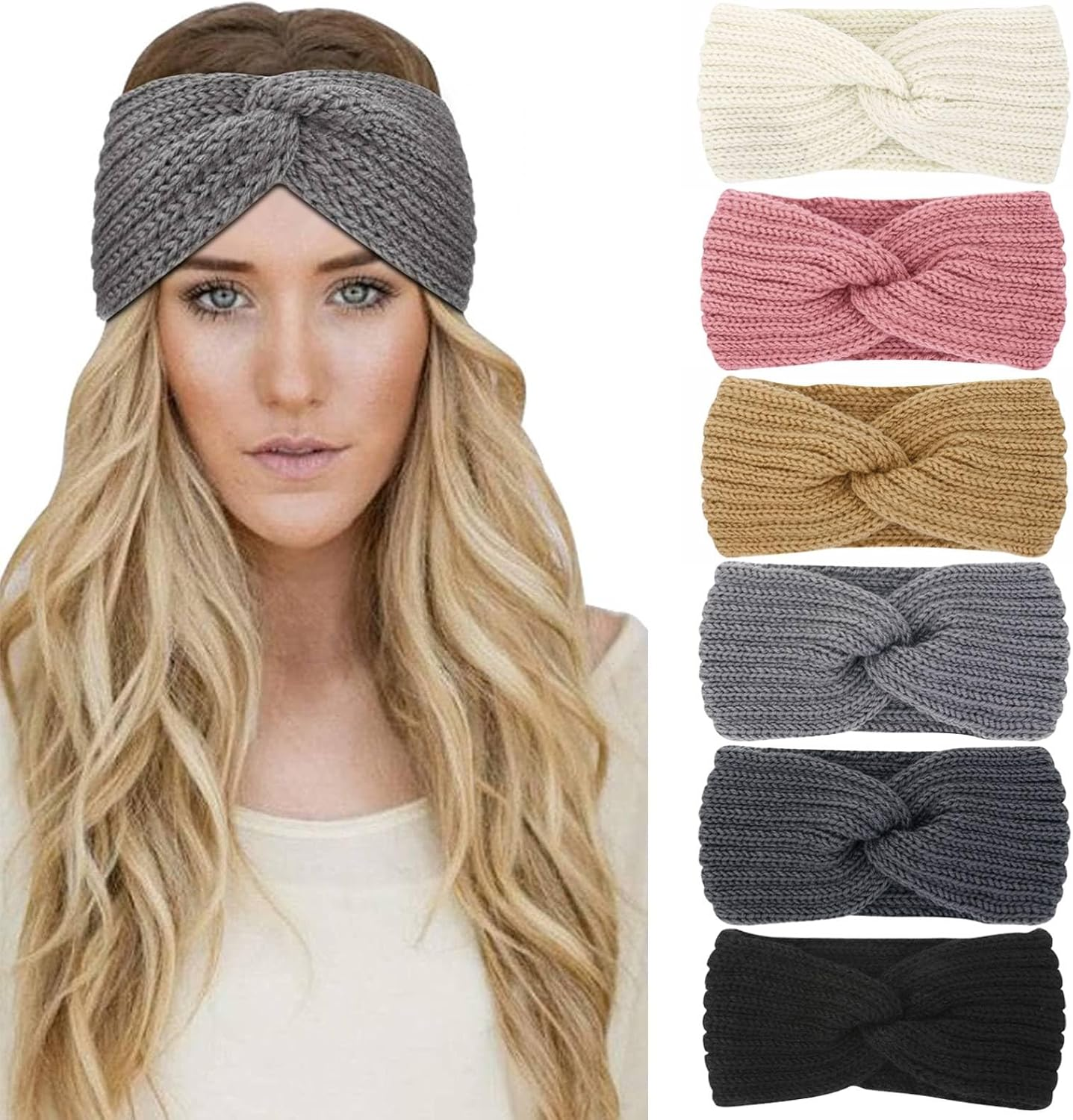 Pack of 6 Women'S Winter Headbands, Wide Knitted Girls Women Warm Ear Warmers Headbands, Twist Knitted Hair Band, Thick Elastic Winter Hair Bands, Headband, Hair Accessories, Headband Headwrap image number 2