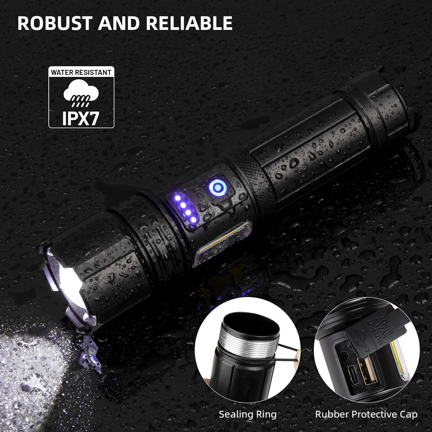 Flashlights High Lumens Rechargeable - 900000 Lumen LED Flashlight 7 Modes with COB Work Light, IPX7 Waterproof, Flash Light High Lumens for Emergencies, Camping, Hiking image number 2
