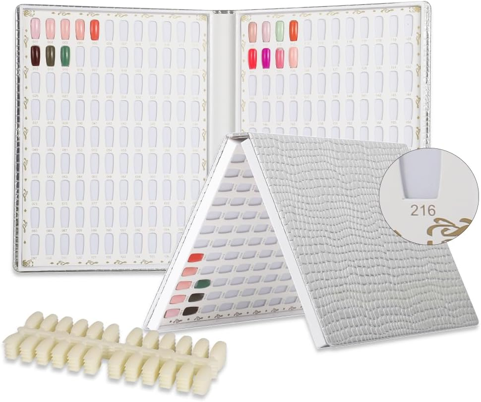 Acycoin2A 216 Nail Color Chart Display Gel Polish Color Book with False Nail Tips and Number Sticker image number 2