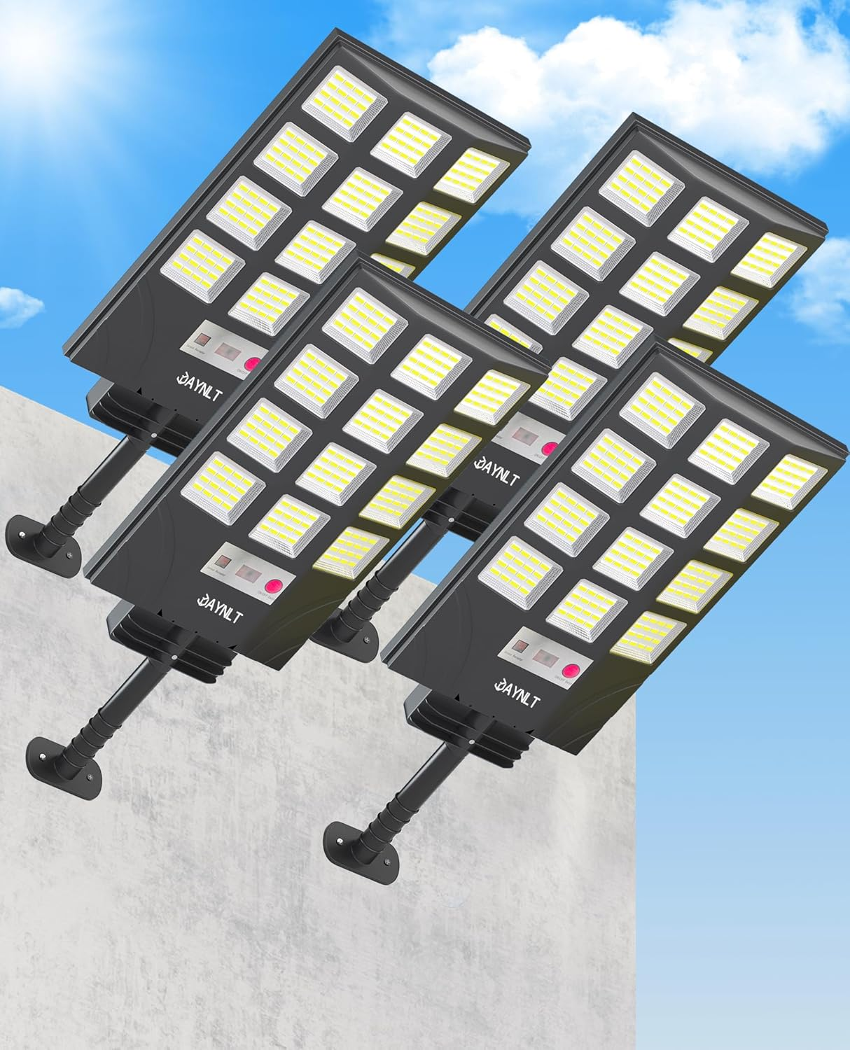 JAYNLT Solar Lights for Outside, 5 Lighting Modes Solar Flood Security Light with Motion Sensor & Dusk to Dawn&Remote, 6500K Street Lamps for Yard Garden,Shop - 4PACK image number 2