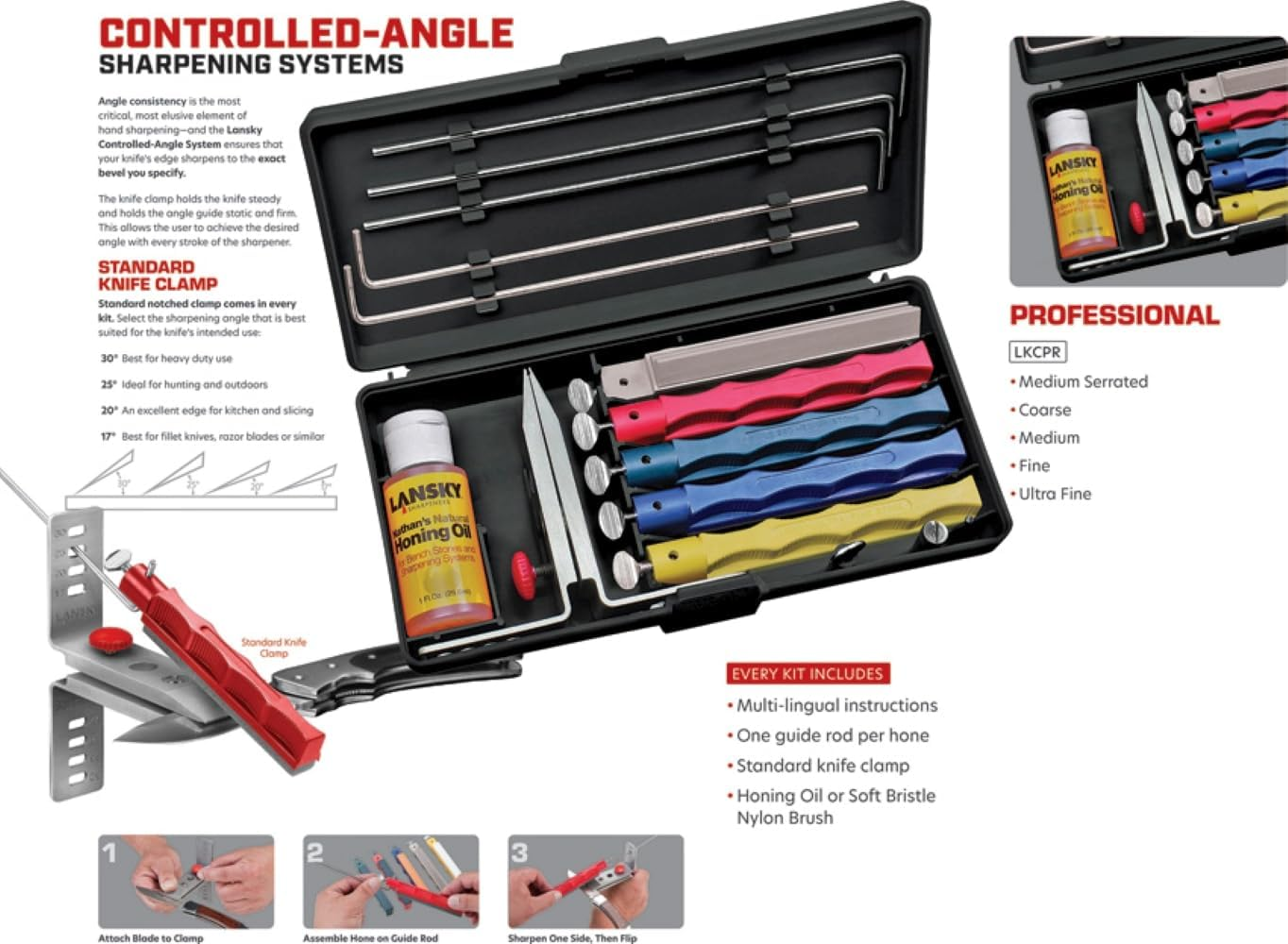 Lansky Professional Sharpening System with Coarse, Medium, Ultra Fine, and Serrated Medium Hones image number 2