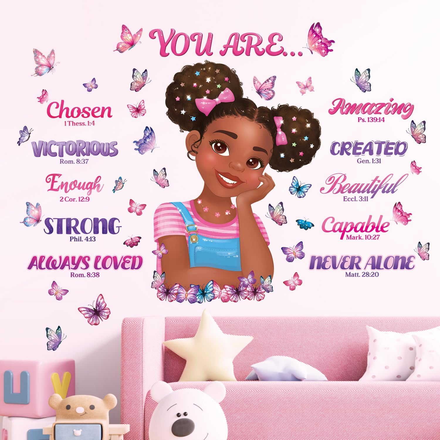 DECOWALL SG2-2502 Black Girl Magic Bible Wall Stickers Decals Inspirational Quotes Verses Decor Pink Bedroom Room Art Decorations Peel and Stick Princess Nursery Butterfly Kids Baby Home image number 5