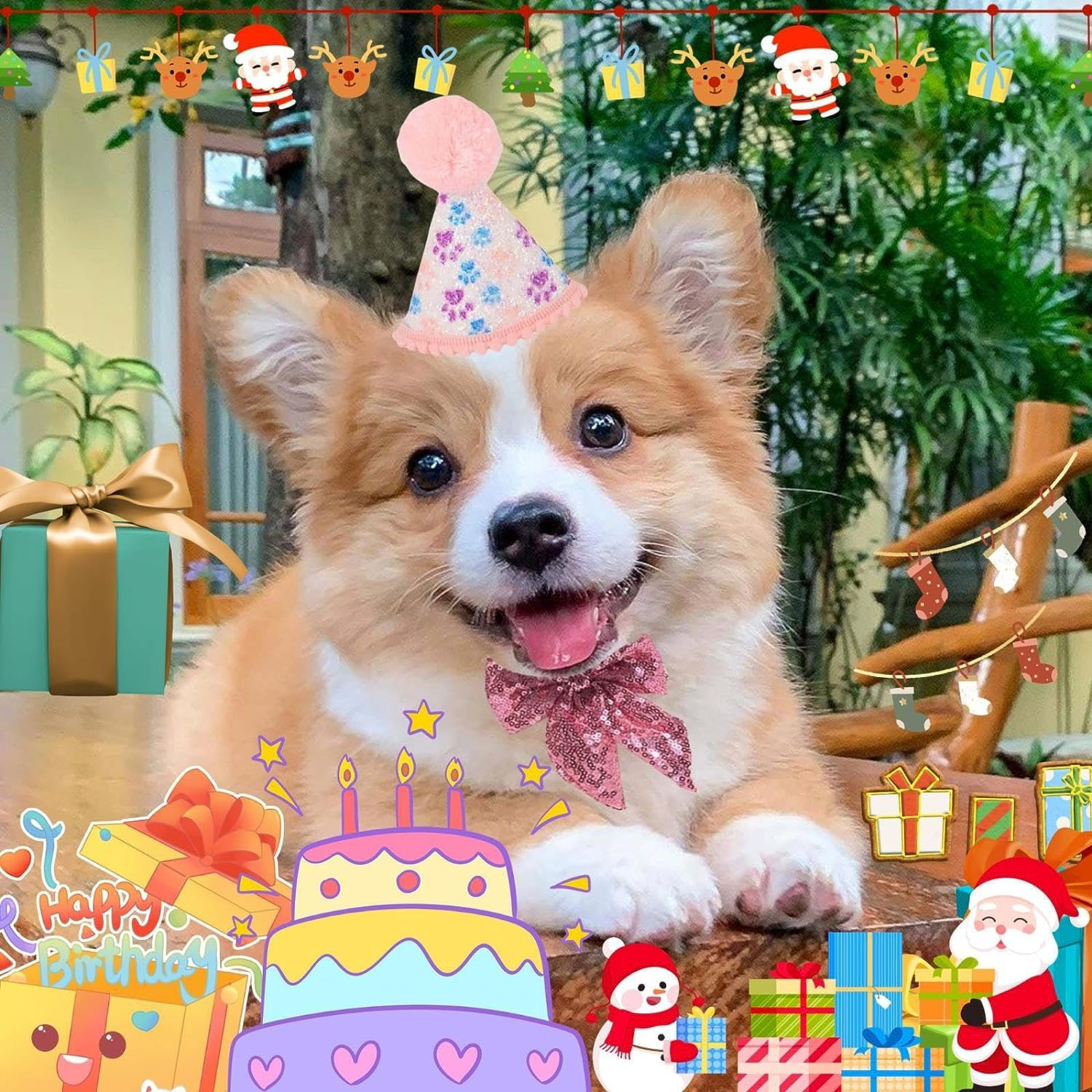 Dog Birthday Party Supplies, Reusable Girl Dog Birthday Bandana Scarf Set Cute Hat with Numbers Dog Puppy Birthday Decorations Bandana Hat Bow Set Tie for Small Medium Dog Cat Pet Toys Gifts (A)