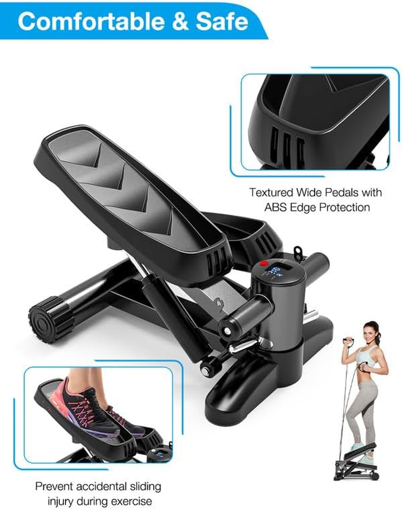Mini Steppers for Exercise, Portable Mini Stair Stepper Exercise Equipment for Home with Resistance Band & Calories Display & Non-Slip Mat,Aerobic Step Fitness Machines for Office Workout