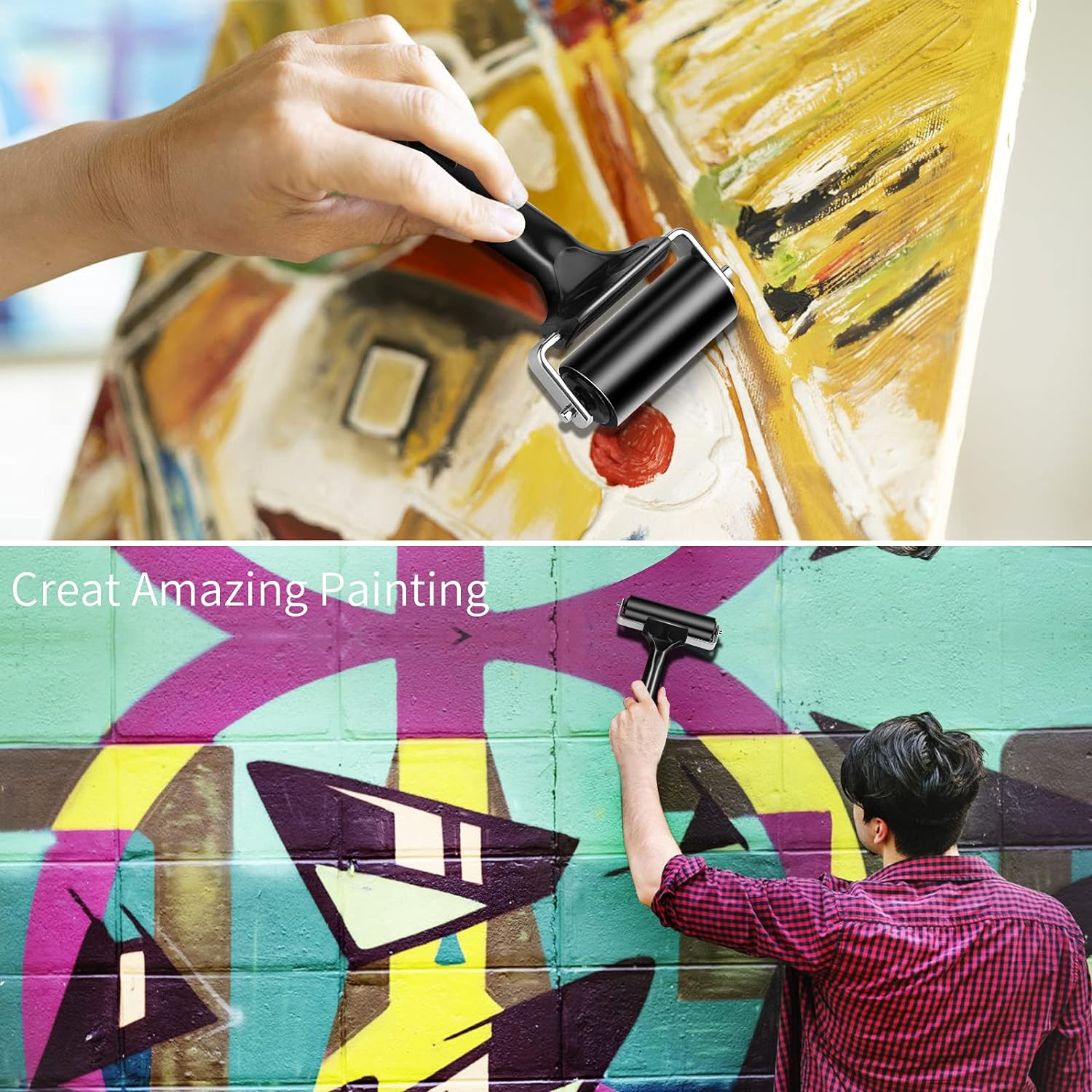 2Pcs Rubber Roller Brayer Rollers Hard Rubber 3.8 and 2.2 Inch for Printmaking (Black) By image number 5