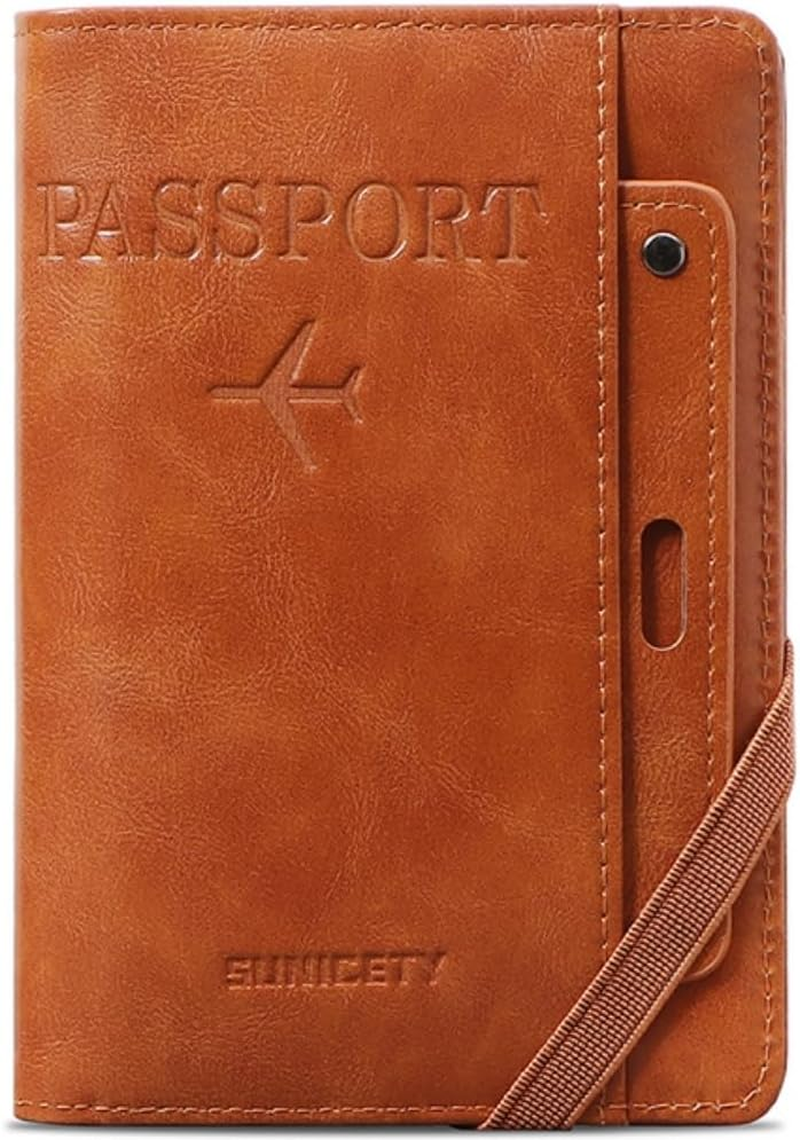 Y7-Y RFID Blocking Passport Holder Travel Wallet Multi-Functional Passport Cover with Removable Card Organizer, Anti-Theft Document Case for Travel. (Brown)