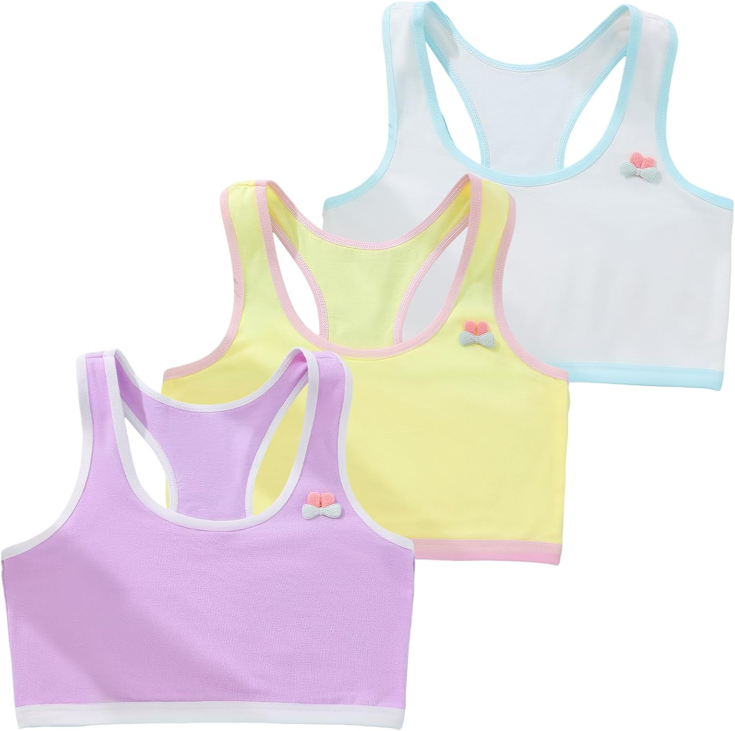 SEAUR Girls Training Bras Kids Seamless Bralette Stretch Cotton Sports Bra Comfort Soft Crop Cami Bra Racerback Crop Tank Top