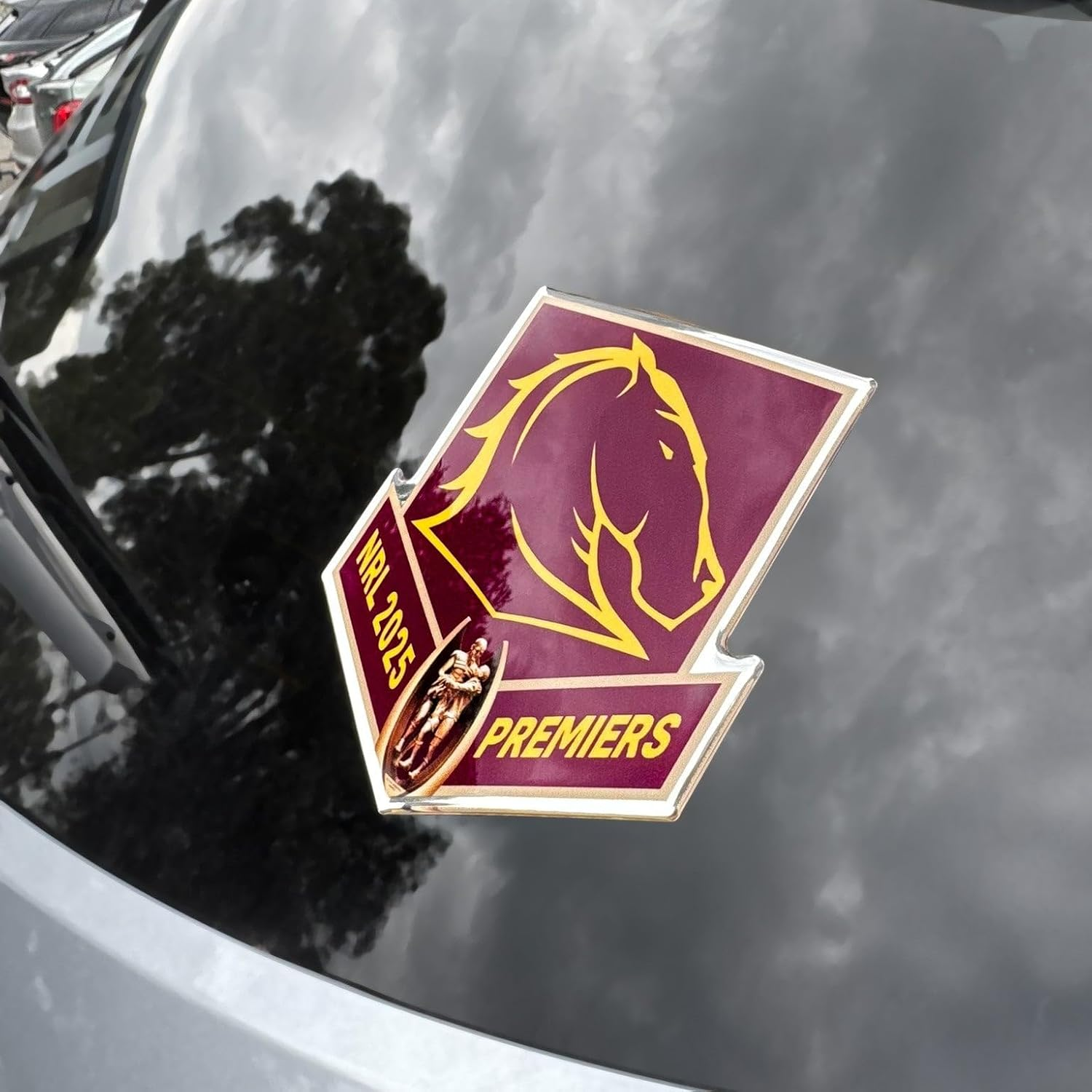 NRL Brisbane Broncos 2025 Premiers Premium Chrome Logo Car Decal Automotive Sticker, 114.9 X 105Mm, Officially Licensed Car Accessories
