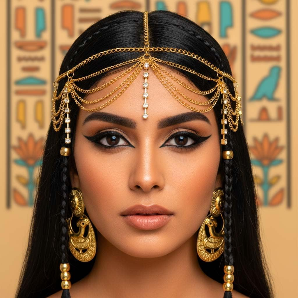 Fashband Boho Head Chain Gold Rhinestone Headpiece Tassels Festival Hair Accessories Bridal Wedding Hair Chain Jewelry for Women and Girls image number 2